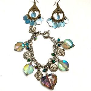 Green earrings and bracelet